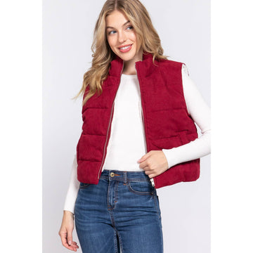 INNER FAUX FUR CORDUROY PUFFER VEST