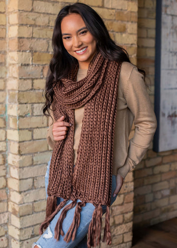 Brown Long Scarf With Fringe