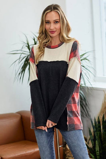 LMT3022-PLAID VINTAGE COLORBLOCK PULLOVER