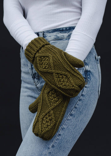Muted Olive Cable Knit Mittens