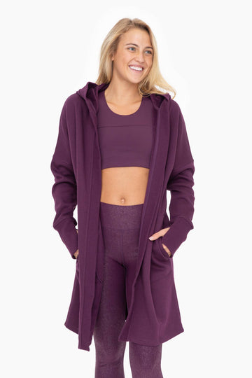 Open Front Longline Hoodie Cardigan with Fleece Lining