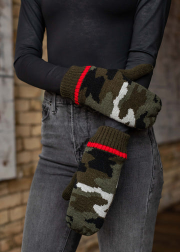 Green Camo w/ Red Stripe Mittens