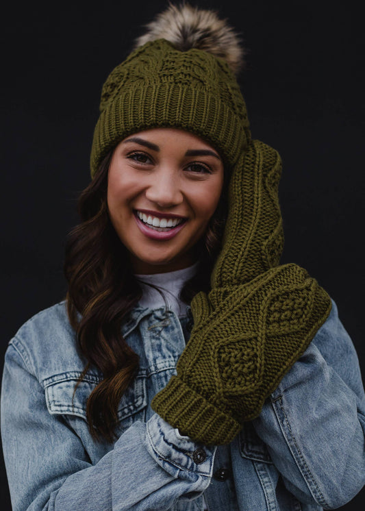 Muted Olive Cable Knit Mittens