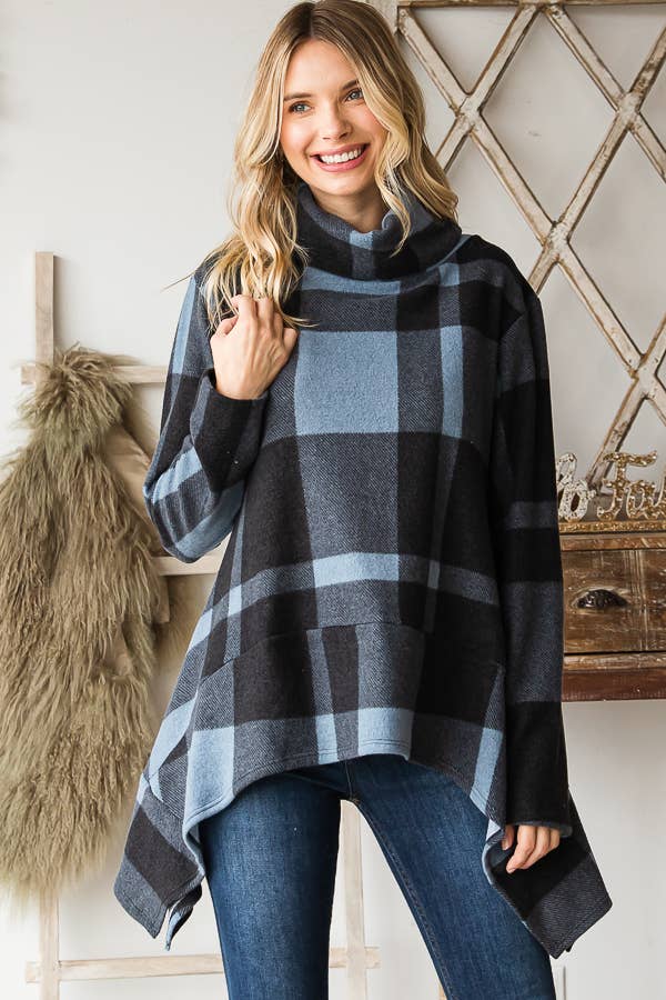 WINTER COWL NECK FLANNEL LONG SLEEVE TOP